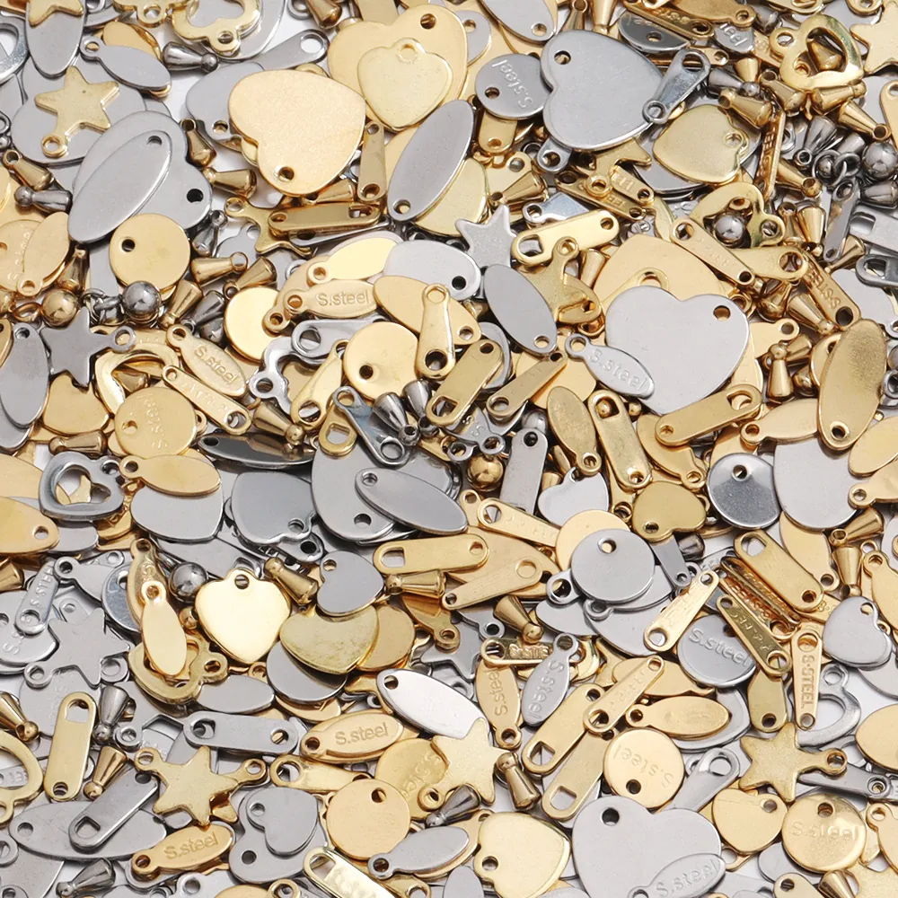 Stainless Steel Heart Star Oval Pendants DIY Jewelry Making Findings Gold Plated Mini Charms For Necklace Bracelet Extensions