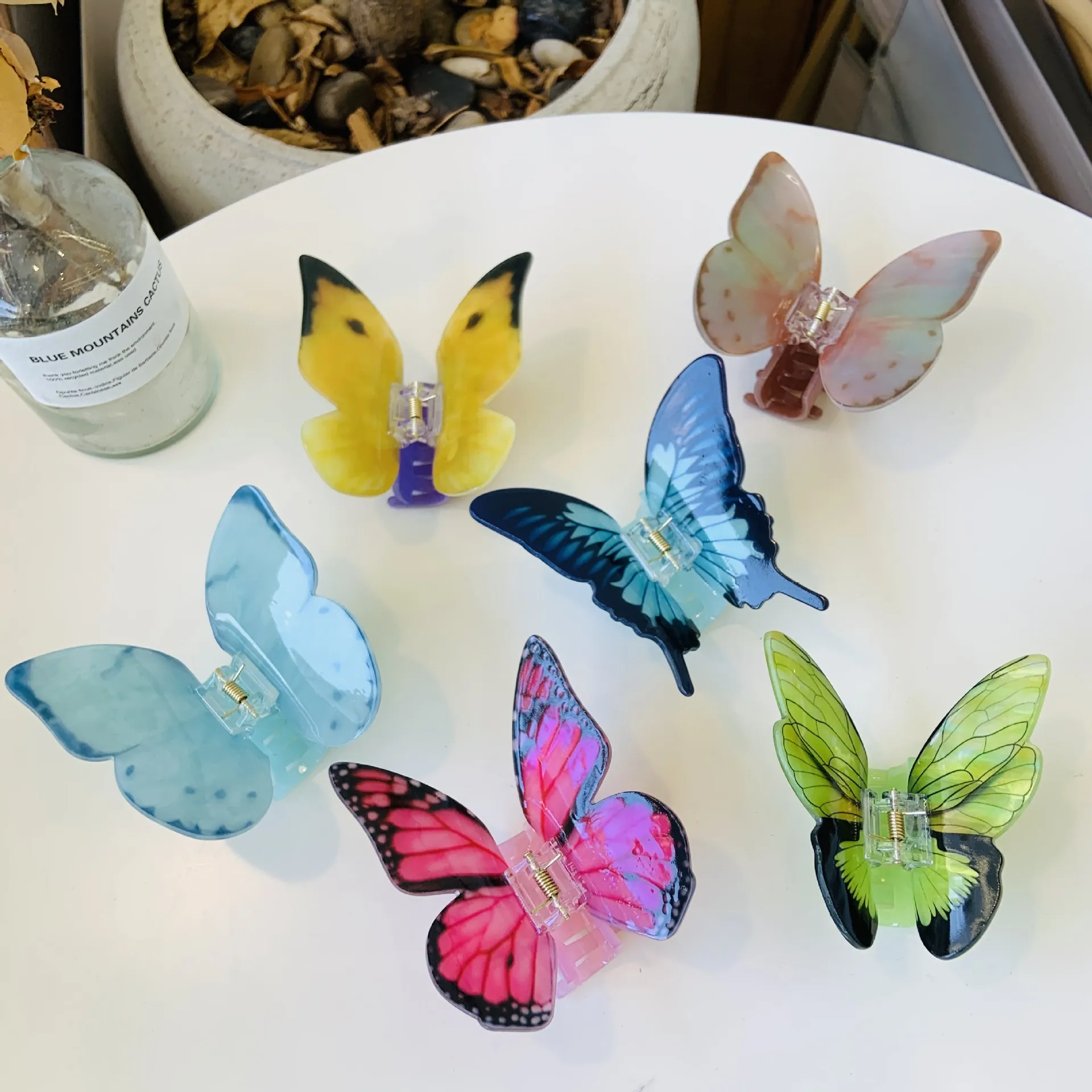 Butterfly Hair Claw Clip Acrylic Gradient Marble Texture Non Slip Aesthetic Sweet Large Hair Accessory For Women