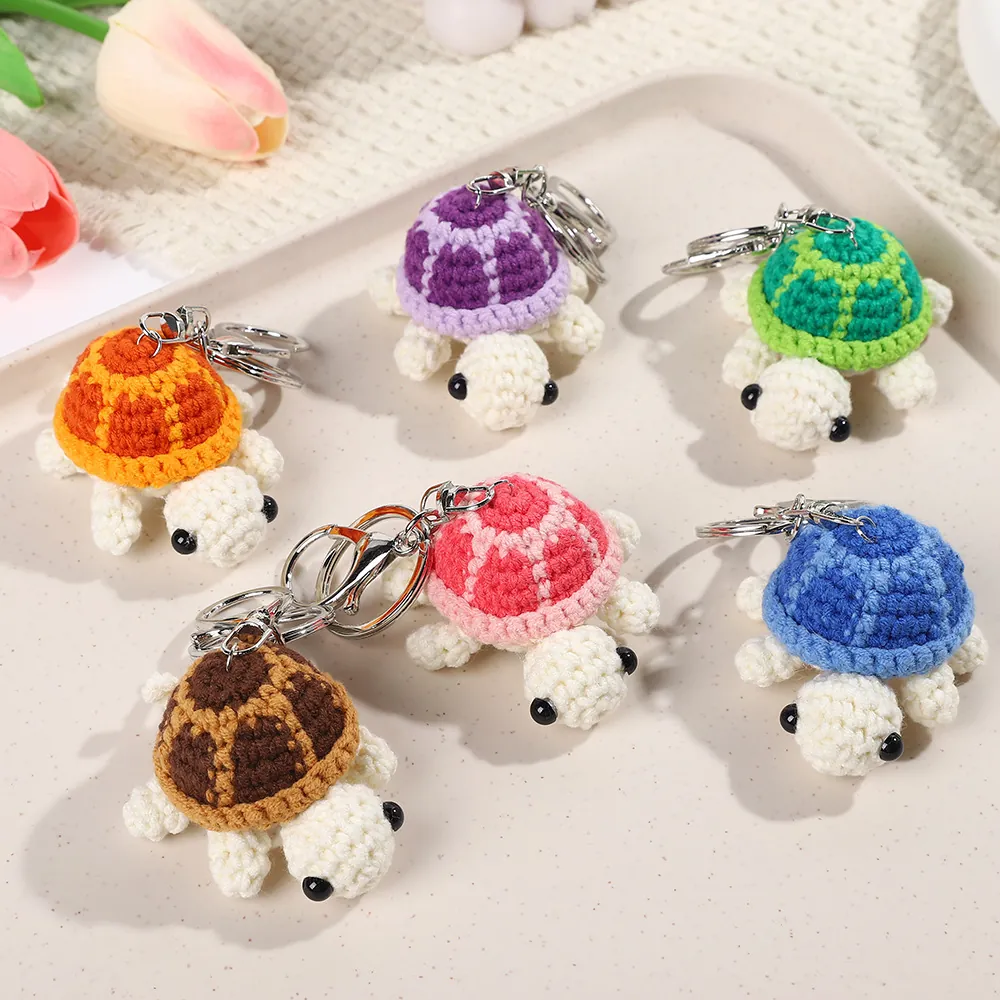 Handmade Crochet Turtle Keychain Knitting Wool Animal Bag Pendant Cute Keyring Gift For Women Girls Backpack Ornament