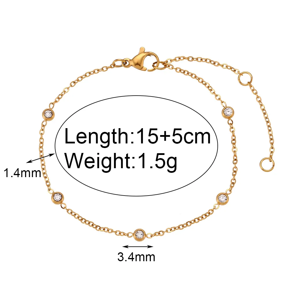 Minimalistische Roestvrijstalen Strass Station Ketting Vergulde Ronde Micro Pave Ketting Armband voor Dames