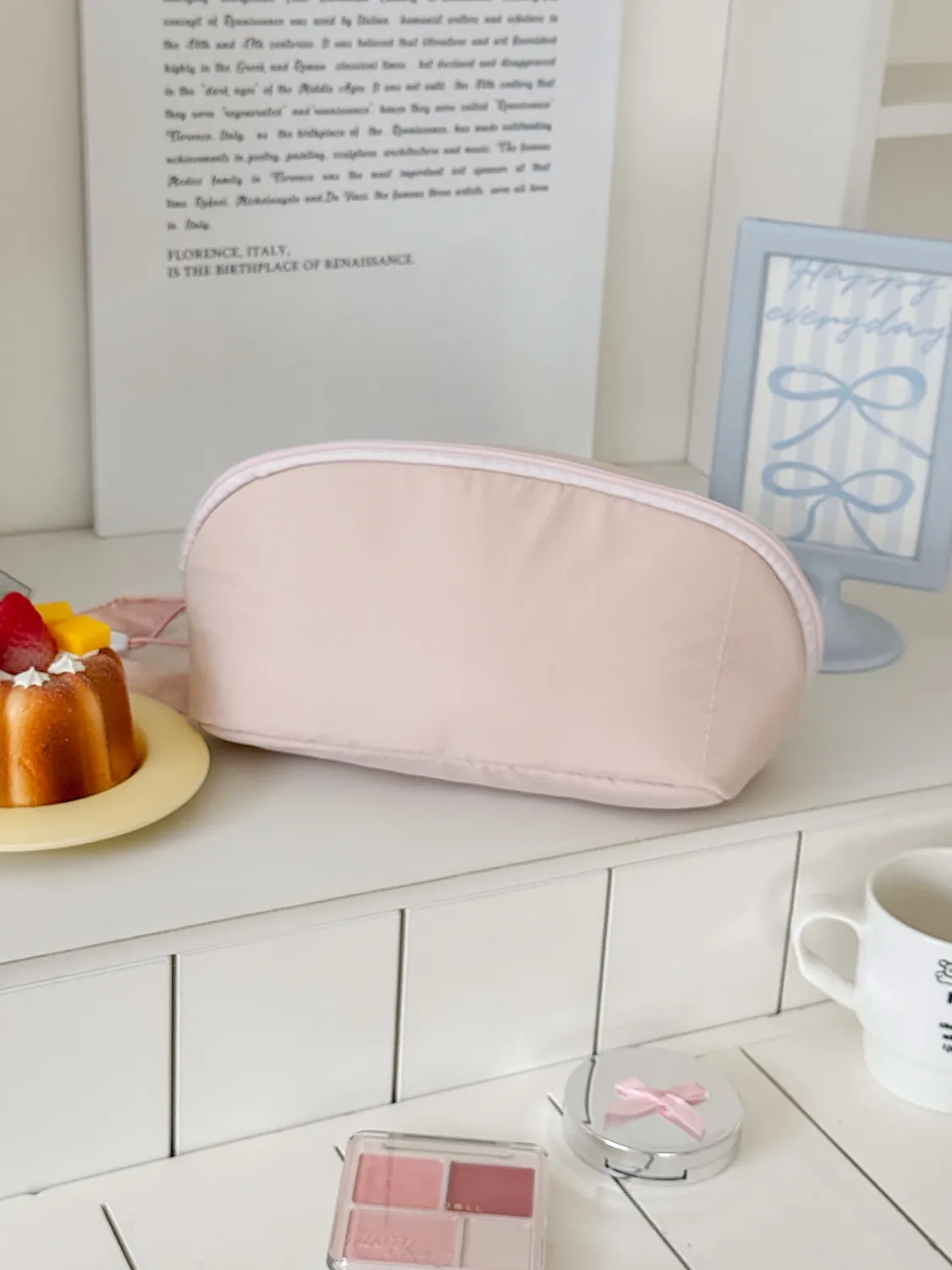Solid Color Large Capacity Makeup Bag Portable Handle Nylon Travel Toiletry Organizer Double Zipper Pouch For Women