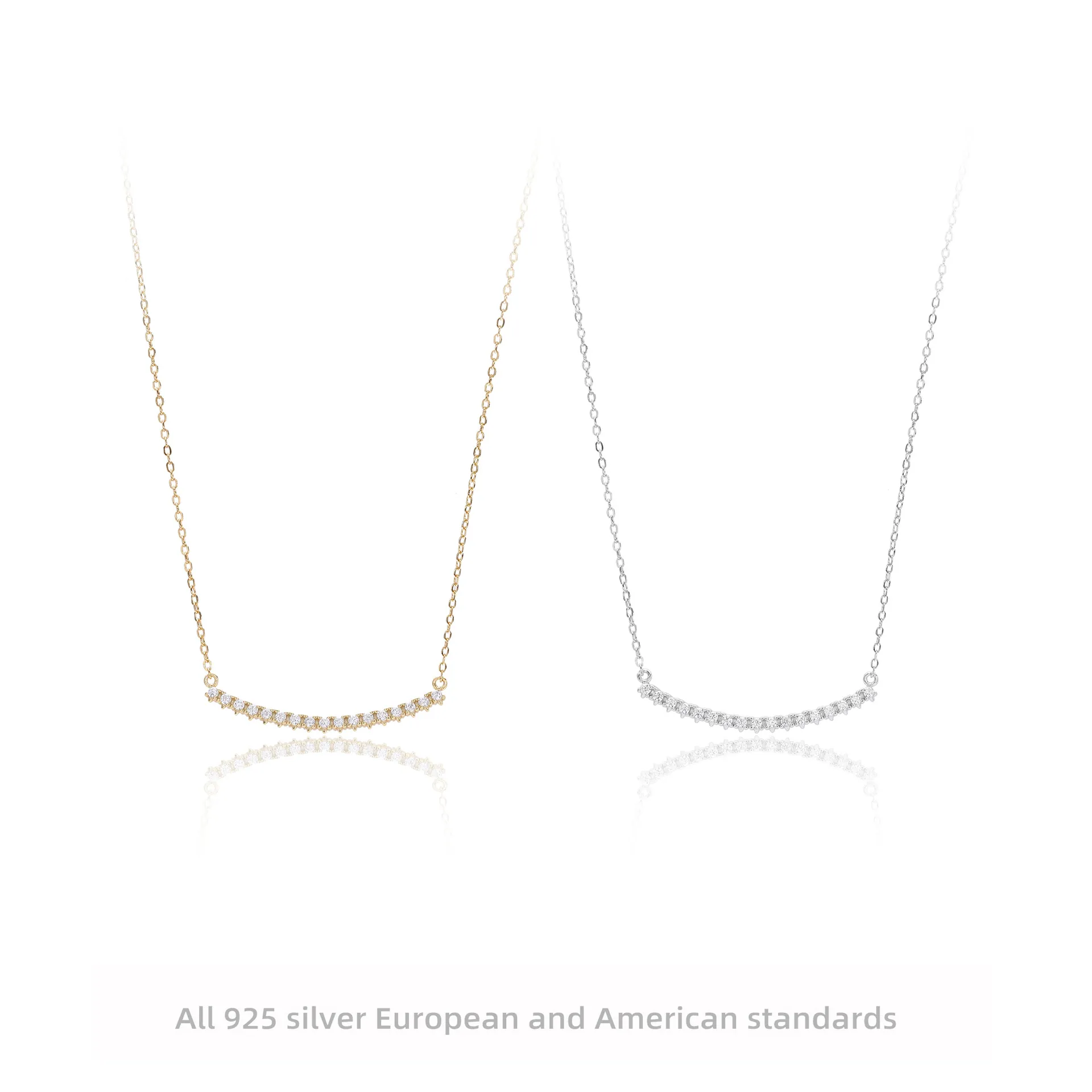 Collier Sourire Barre Courbée Argent Sterling 925 Pendentif Zircon Élégant Bijoux Minimalistes Pour Femmes
