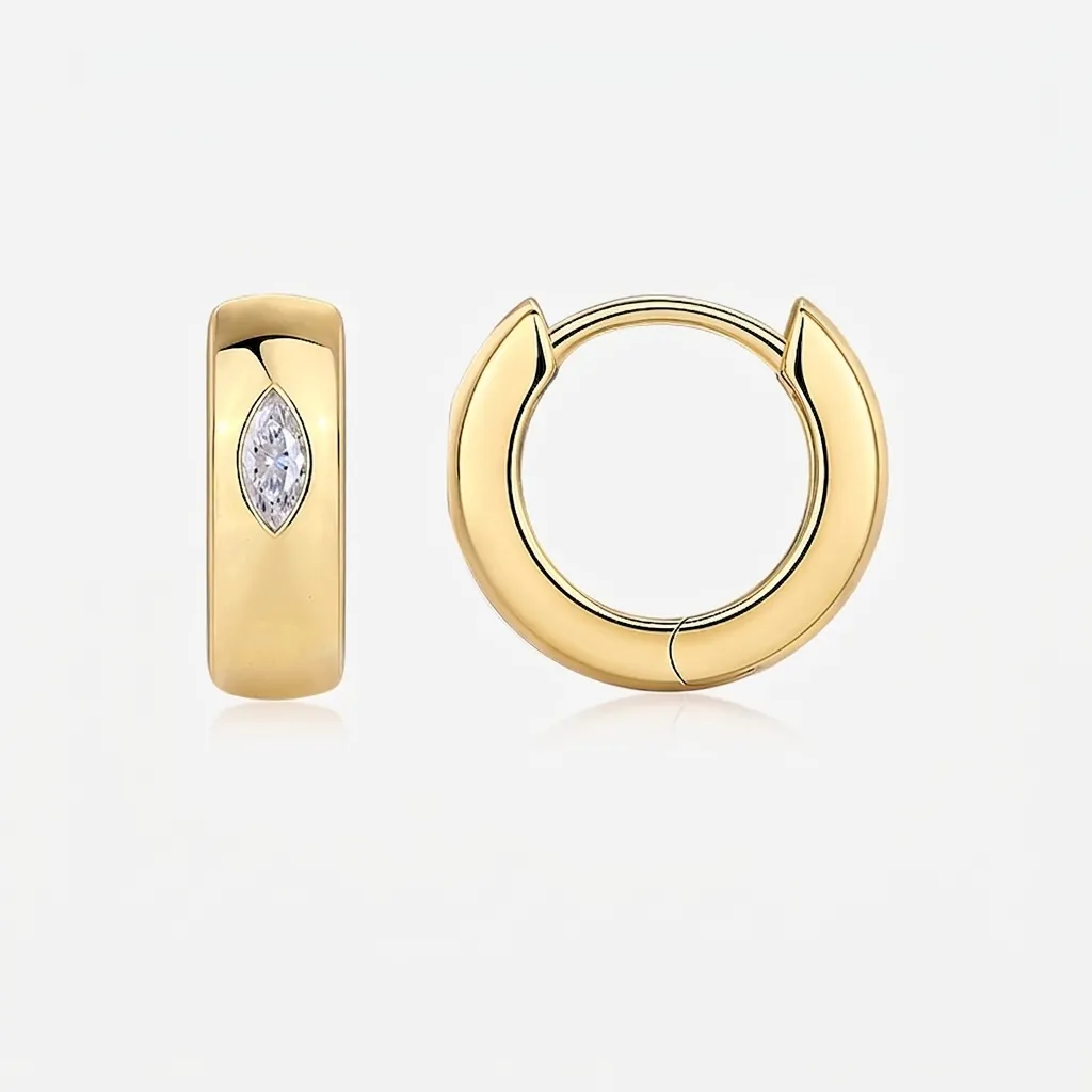 Boucles d'Oreilles Créoles en Argent Sterling 925 Moissanite Plaqué Or Incrusté Pierre Marquise Bijoux de Luxe Femme