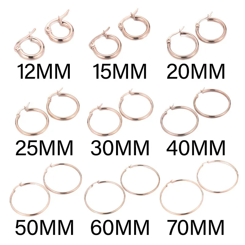 Minimalist Hoop Earrings Stainless Steel Polished Rose Gold Round Geometric Fashion Jewelry Accessories Women