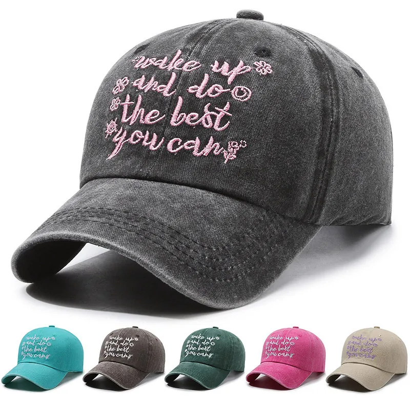 Washed Cotton Baseball Cap Embroidered Quote Distressed Vintage Adjustable Sun Protection Outdoor Dad Hat