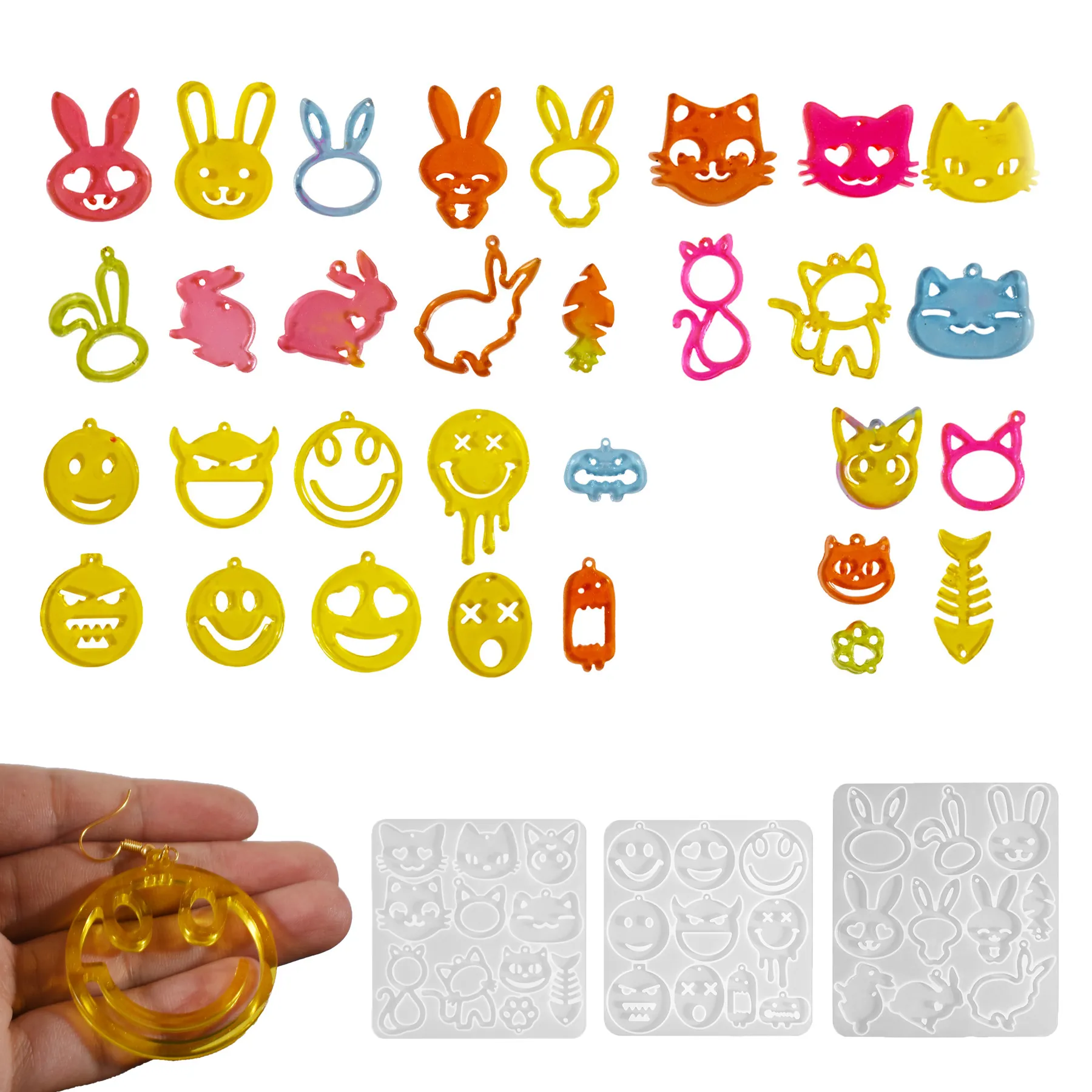 Silicone Mold DIY Resin Jewelry Making Cat Rabbit Emoji Shapes For Earrings Pendants Casting Tool