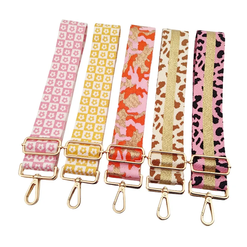 Tracolla Per Borsa Regolabile Larga Sostituzione Cotone Poliestere Jacquard Cinghia Fibbia In Metallo Floreale Leopardo