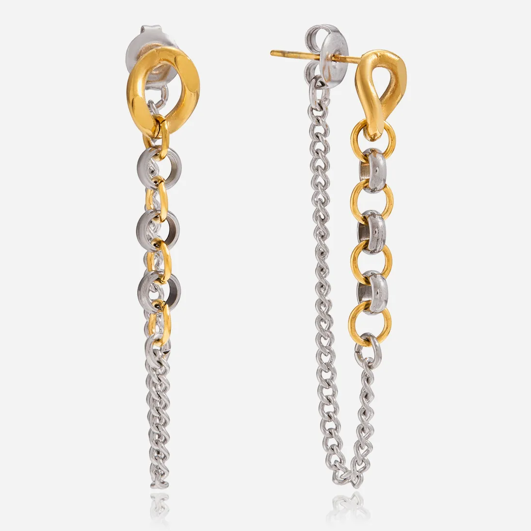 Boucles d'Oreilles Pendantes Bicolores en Acier Inoxydable Plaqué Or 18K Style Moderne Minimaliste Pour Femme Bijoux
