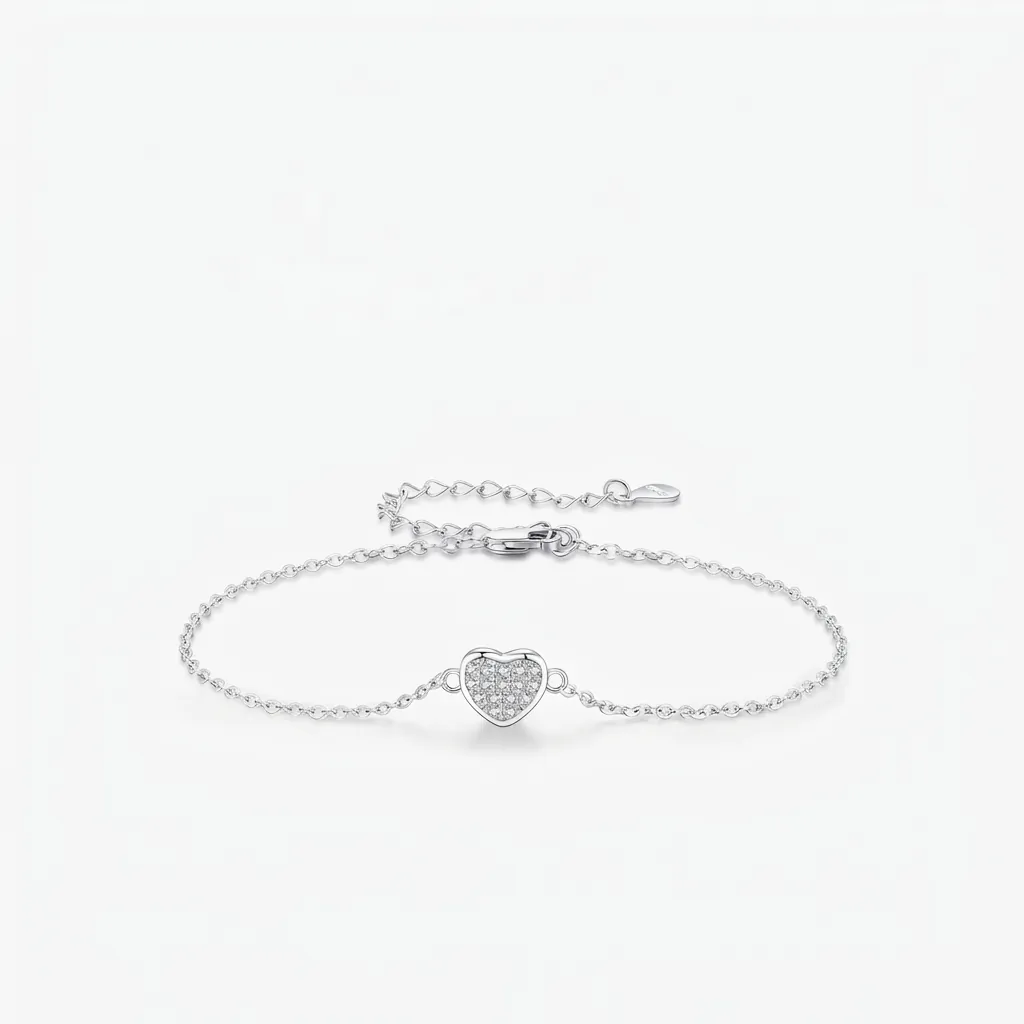 925 Sterling Silver Heart Bracelet For Women Minimalist Elegant Dainty Zirconia Inlaid Adjustable Chain Jewelry Birthday Gift