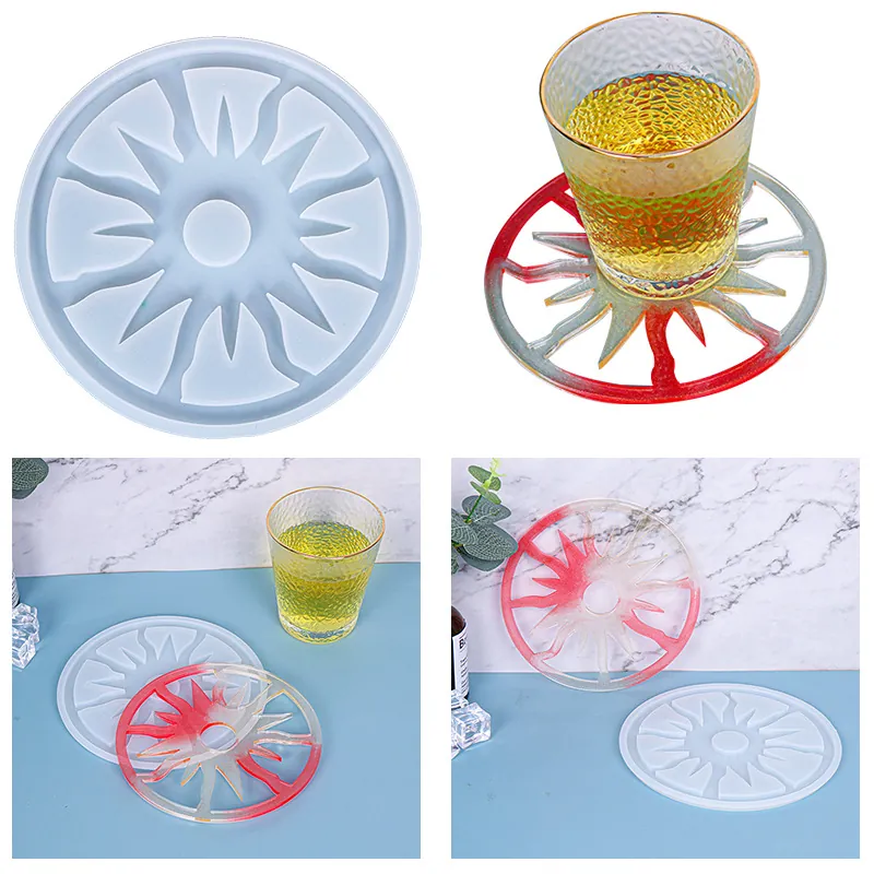 Sunburst Coaster Silicone Mold Round Floral Pattern For DIY Resin Casting Soap Candle Making Flexible Heat Resistant