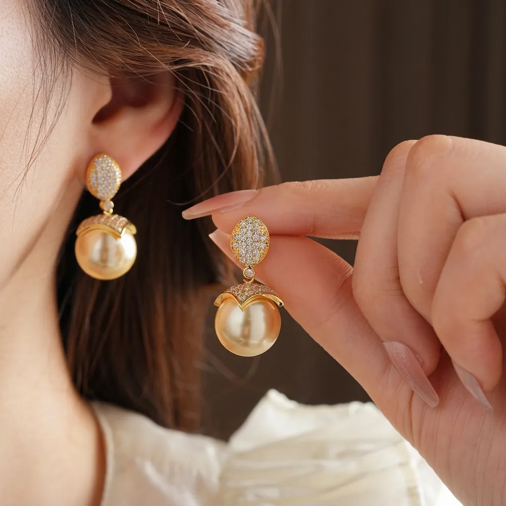Orecchini Pendenti Con Künstliche Perle Vintage Francesi Con Perno In Argento Rame Placcato Oro 18 Carati Per Donne