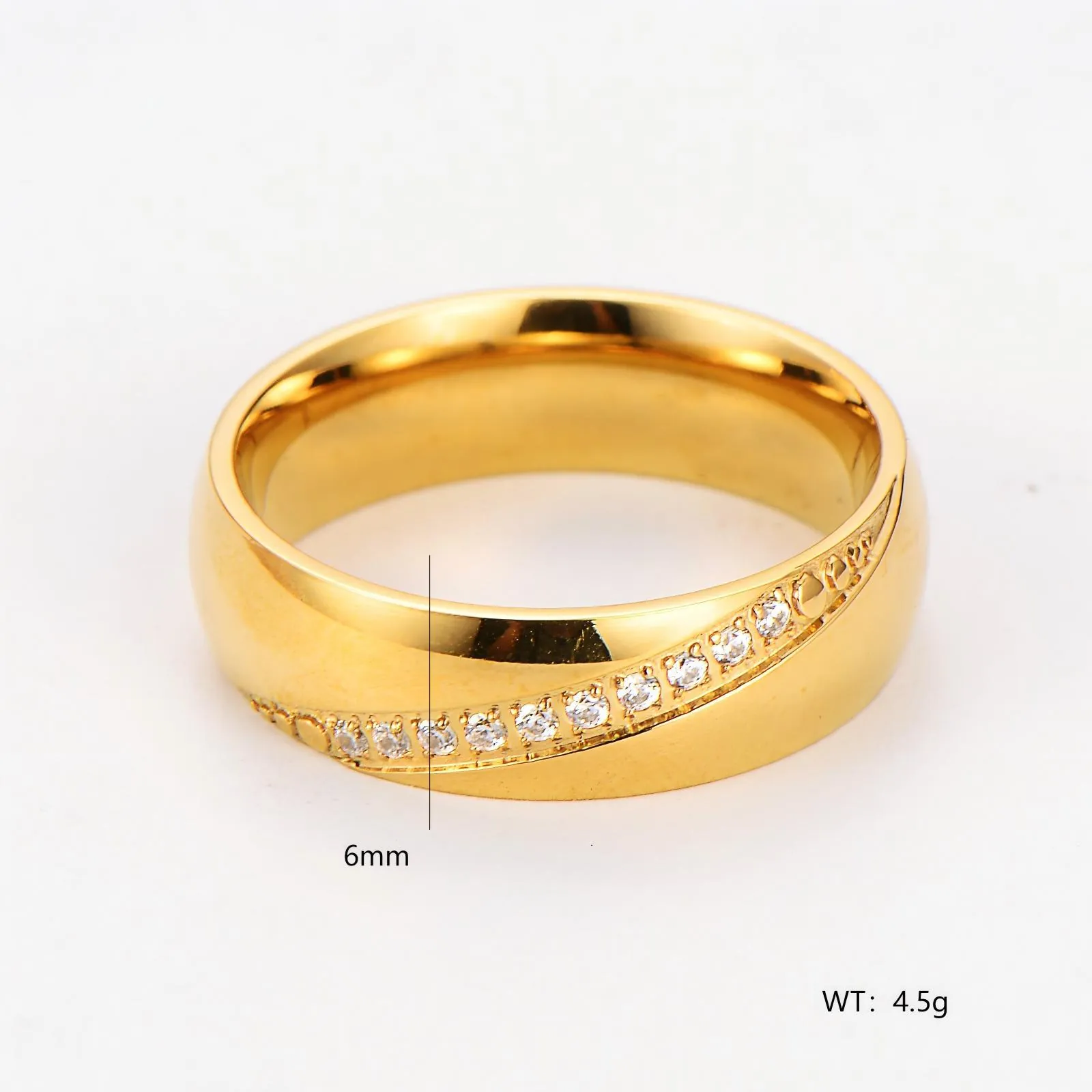 Stainless Steel Wide Band Ring Inlaid Cubic Zirconia Geometric Wave Pattern Retro Minimalist Elegant Commuting Jewelry