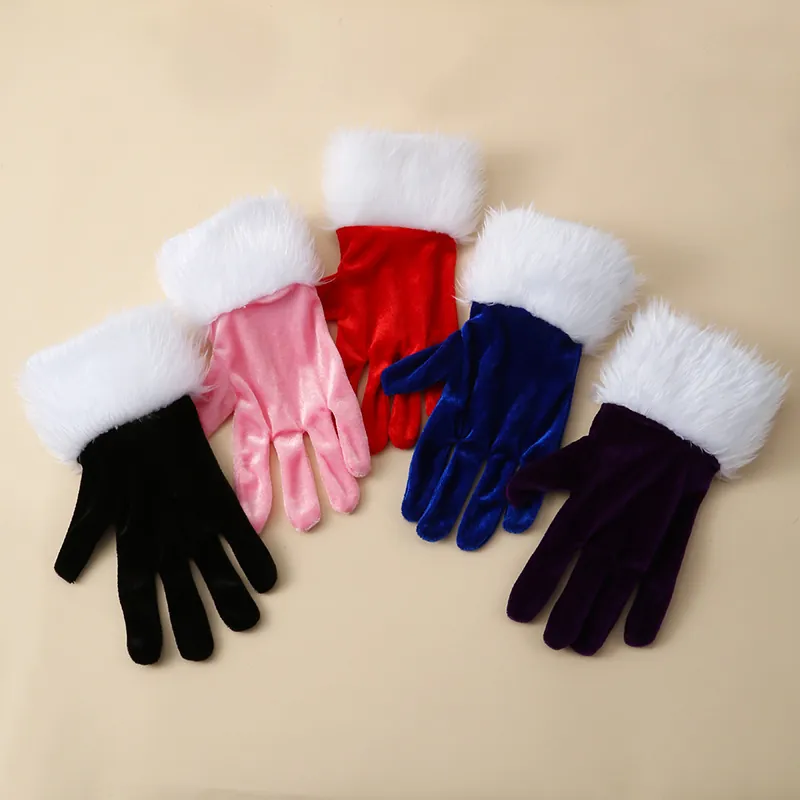 Guanti Di Velluto Di Natale Con Bordo In Peluche Bianco Accessori Per Costumi Performance Palcoscenico Festa Per Adulti
