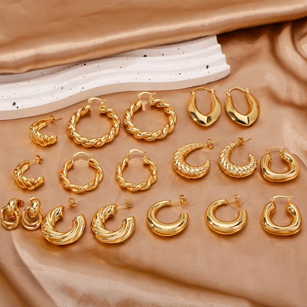 Orecchini a Cerchio in Rame Geometrici di Moda per Donna Minimalista a Forma di C Intrecciata Placcati Oro Gioielli
