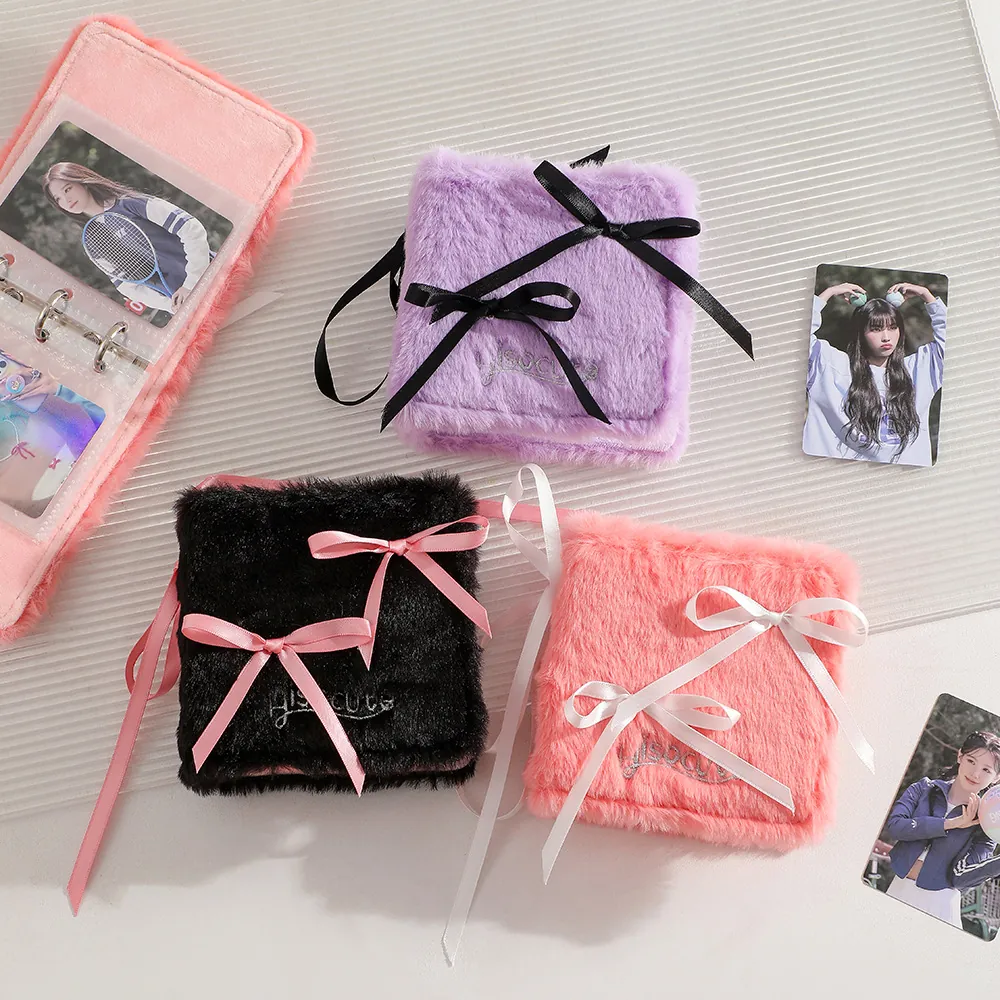 Plush Photocard Binder Loose Leaf Photo Album Korean Ballet Style Ribbon Bow Kawaii Star Card Storage