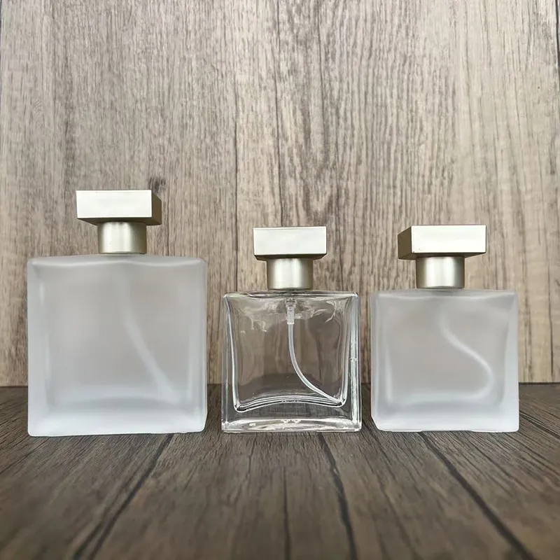 Refillable Square Perfume Spray Bottles Glass Empty Portable Travel Cosmetic Containers Clear Frosted With Gold Cap