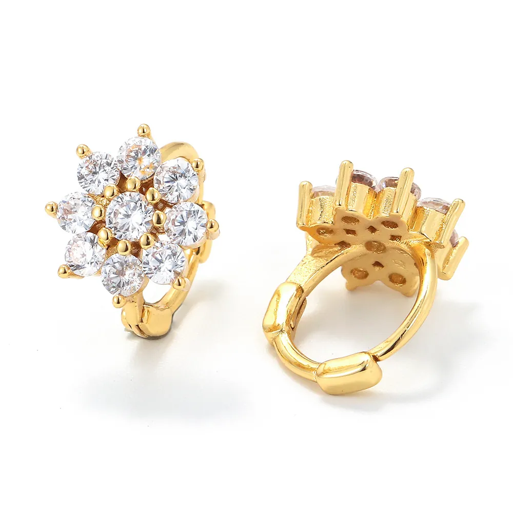 Orecchini A Cerchio Con Girasole In Zircone Rame Placcato Oro Fiore Geometrico Moda Minimalista Per Donna