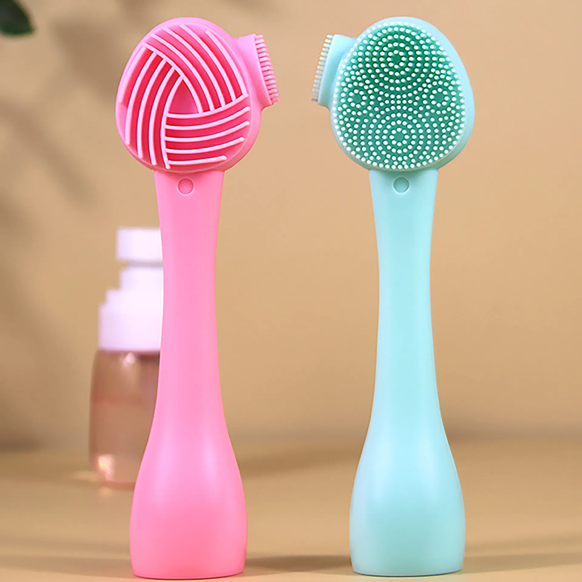 Silicone Facial Cleansing Brush Double Ended Manual Face Scrubber Mask Applicator For Deep Pore Cleaning Skin Care Tool