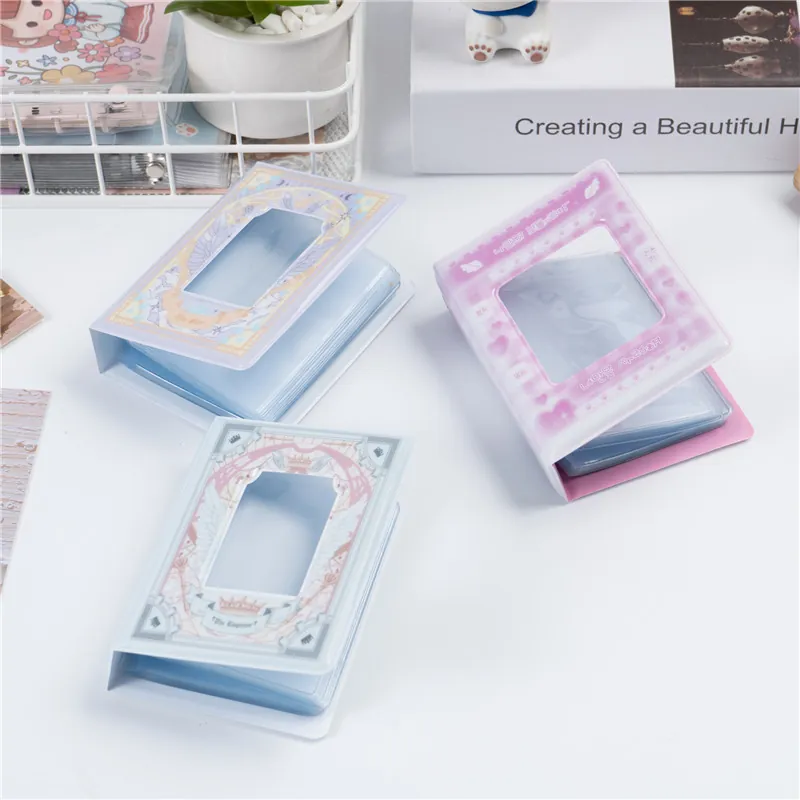 Kawaii Mini Photo Album PVC Collect Book For Photocards Heart Cutout Window Cartoon Pattern Card Storage Binder