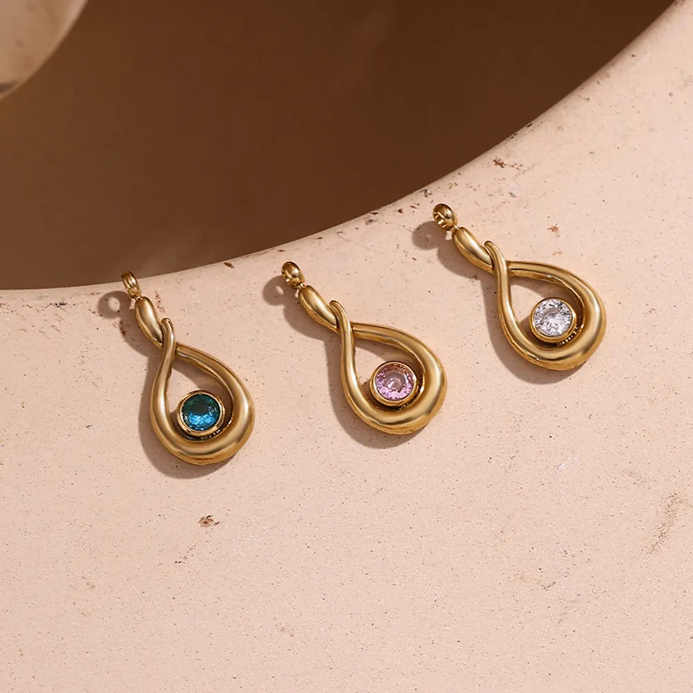 Stainless Steel Gold Plated Zirconia Water Drop Pendant Niche Design Angel Tear Twisted Pendant Only For Jewelry Making Women