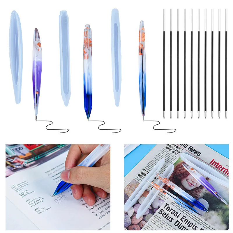 DIY Ballpoint Pen Silicone Mold Resin Casting Epoxy Crafting Tool Handmade Translucent Flexible Office School Supplies