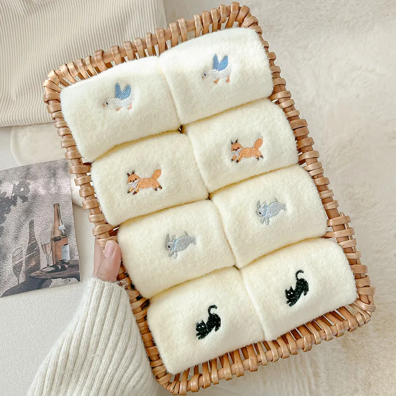 Plush Winter Socks For Women Thick Warm Floor Sleep Wear Embroidered Cartoon Animal Fleece Soft Sweet Japanese Style