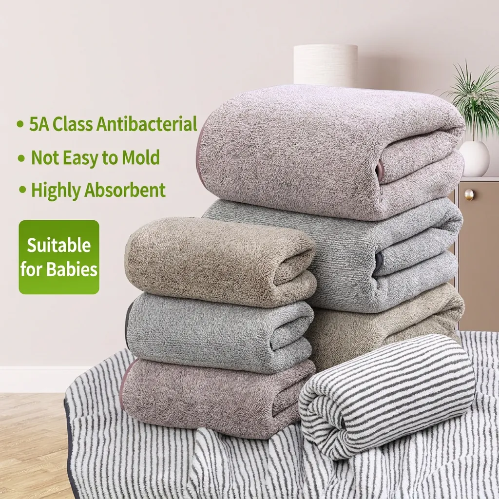 Thick Coral Fleece Bamboo Fiber Towels Bath Towel High Density Super Absorbent Soft Quick Dry For Bathroom Home Use