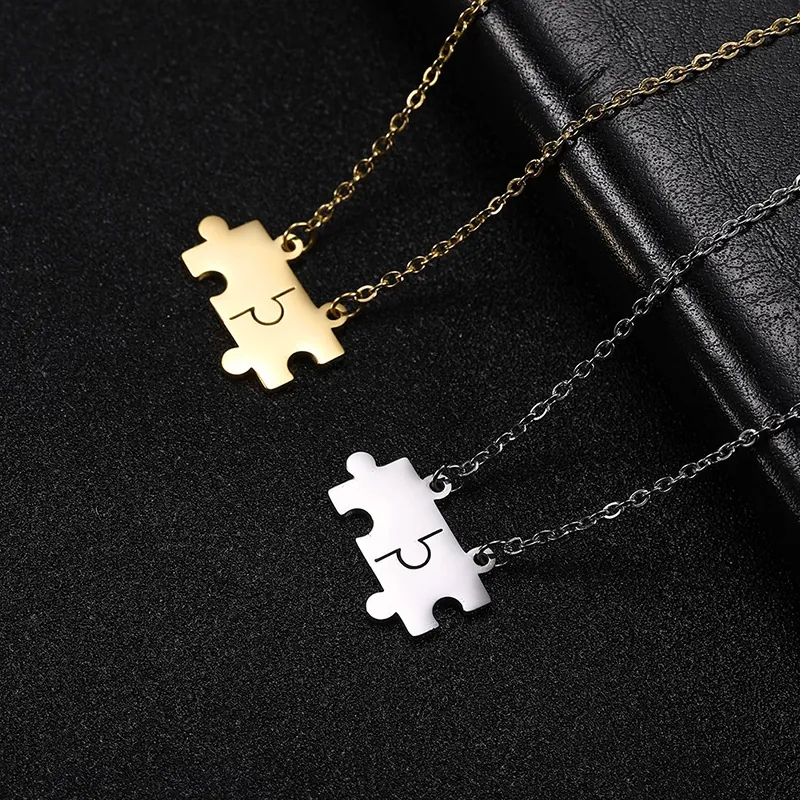 Stainless Steel Puzzle Pendant Necklace Matching Jewelry For Couples Best Friends Hip Hop Style Polished Unisex