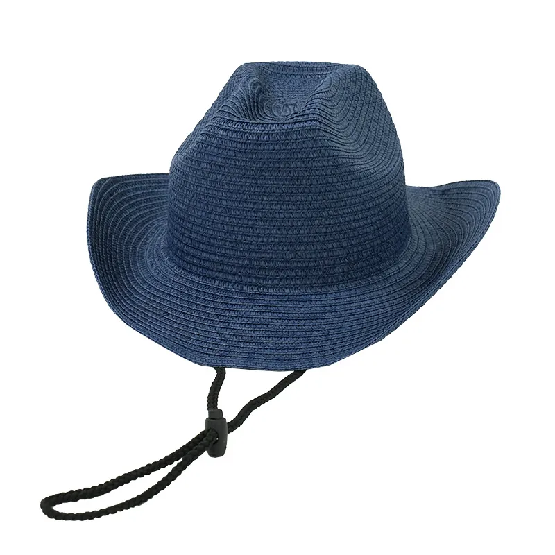 Western Cowboy Straw Hat Woven Wide Brim Sun Protection Beach Summer Outdoor With Adjustable Wind Rope Vintage Solid