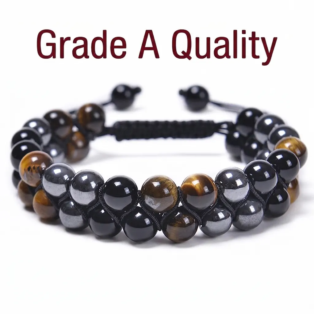 Pulsera de Cuentas de Ojo de Tigre Hematita Obsidiana Ágata Natural para Hombres Mujeres Pulsera de Yoga Ajustable de Piedra Tejida a Mano