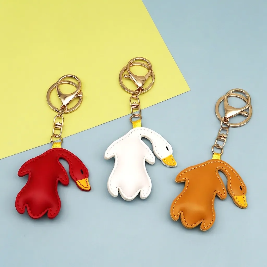 Süßer Gänseform PU Leder Schlüsselanhänger Cartoon Tier Tasche Anhänger Mit Gold Metall Karabinerverschluss Schlüsselring Zubehör