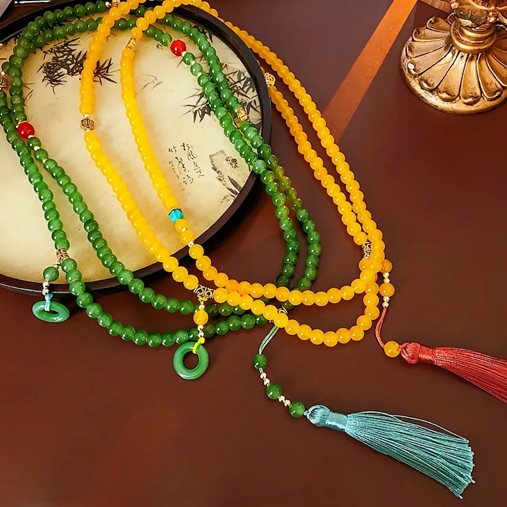Collier Long Perlé Avec Perles En Verre Et Pendentif À Gland En Alliage Style Chinois Vintage Bijoux Élégants Pour Femmes