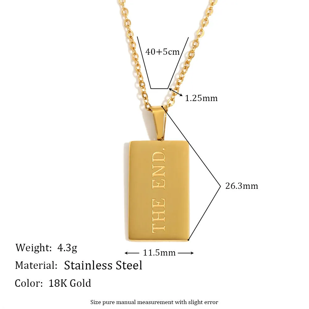 Roestvrij Stalen 18K Vergulde Ketting Gegraveerd Rechthoekige Hanger Citaat Mode Sieraden Vrouwen Minimalisme