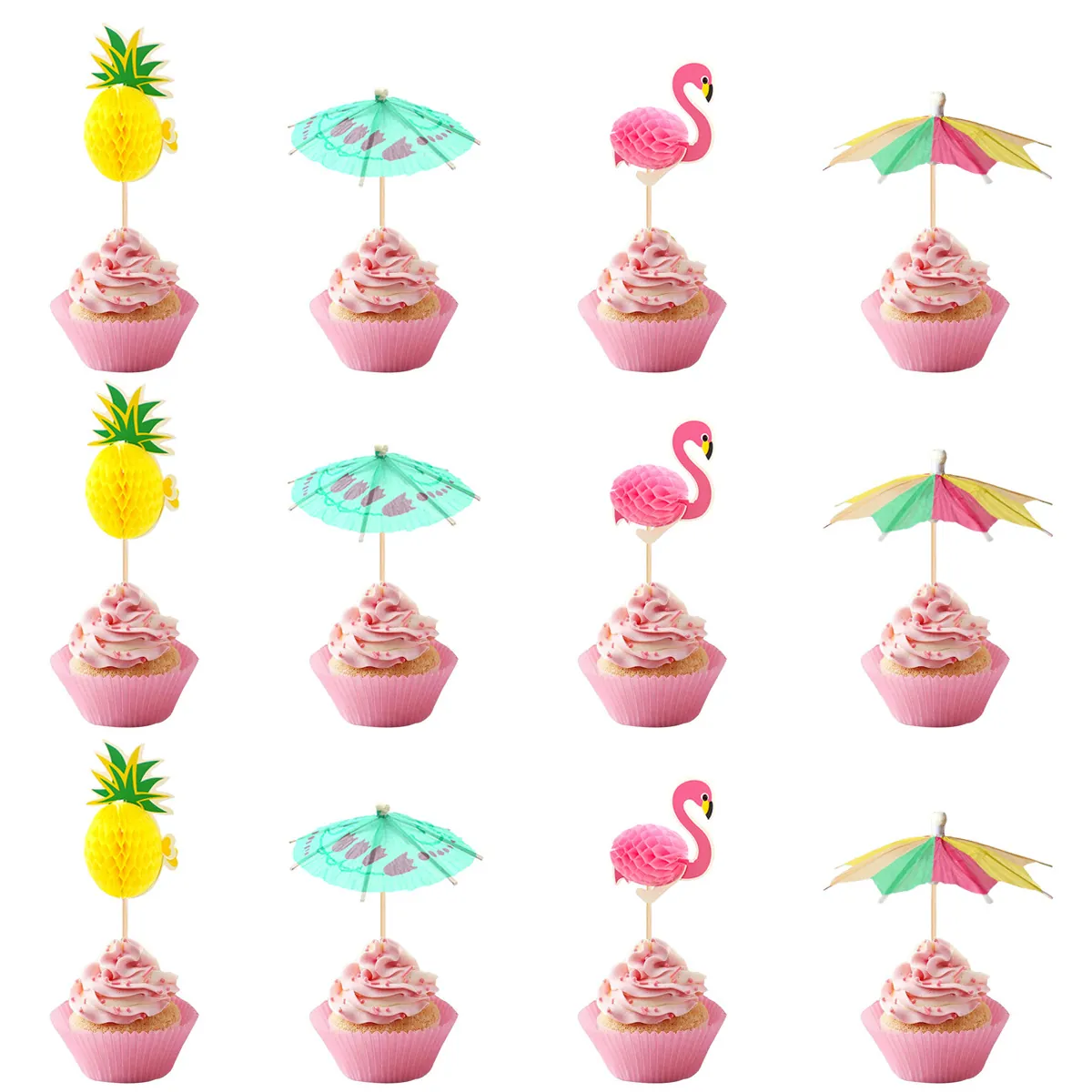 Tropische Hawaii Party Kuchenaufsätze Flamingo Ananas Cocktail Obststicks Papier Regenschirm Picks Für Sommer Backen Dekorationen
