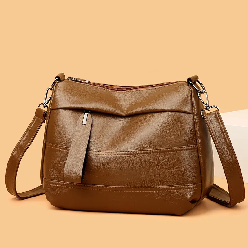 Damen Weiches PU Leder Umhängetasche Große Kapazität Mehrere Fächer Pendeln Einfache Mode Retro Schultertasche