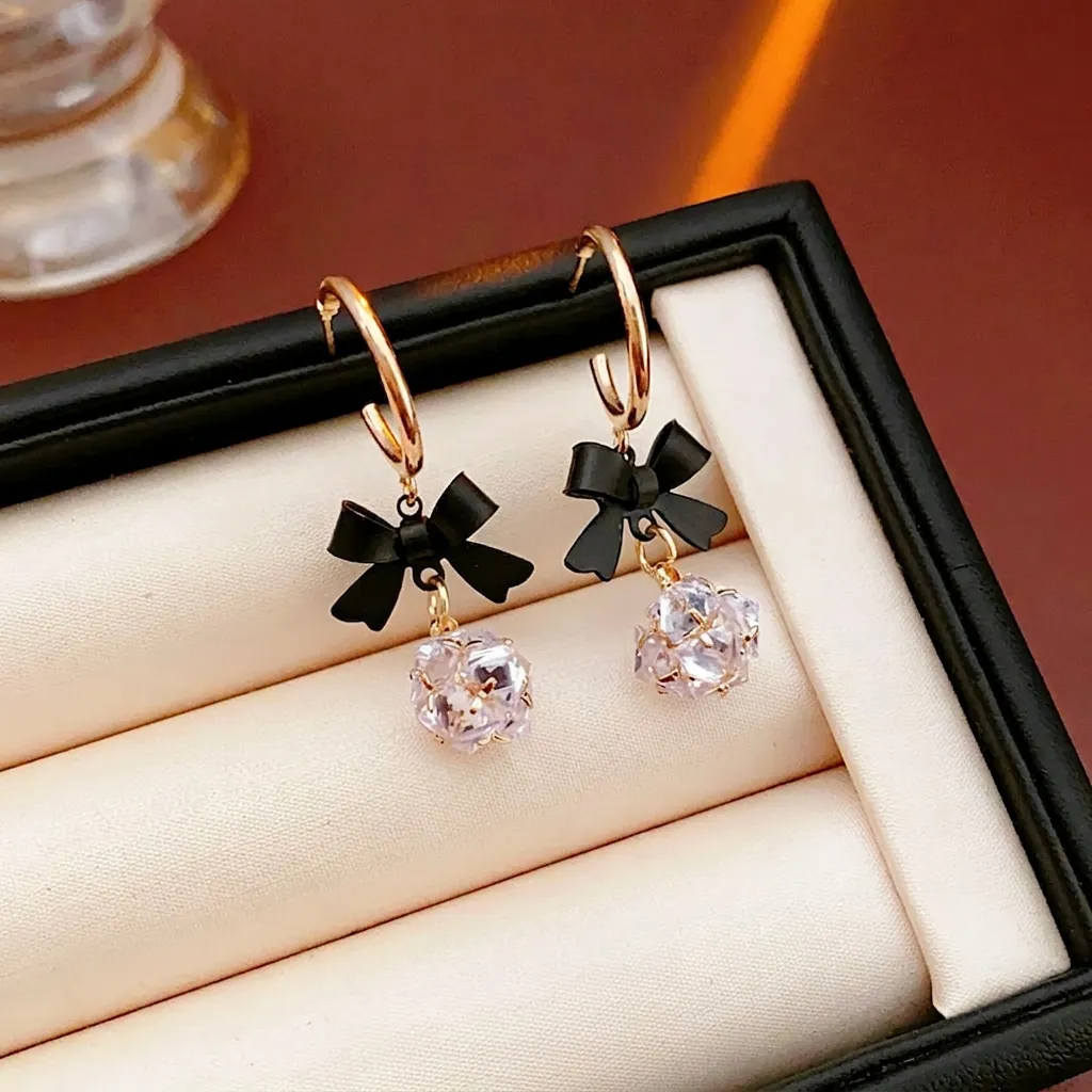 Orecchini A Fiocco Lega Sfera Zirconia Sfaccettata Con Perno In Argento Elegante Chic Gioielli Donne