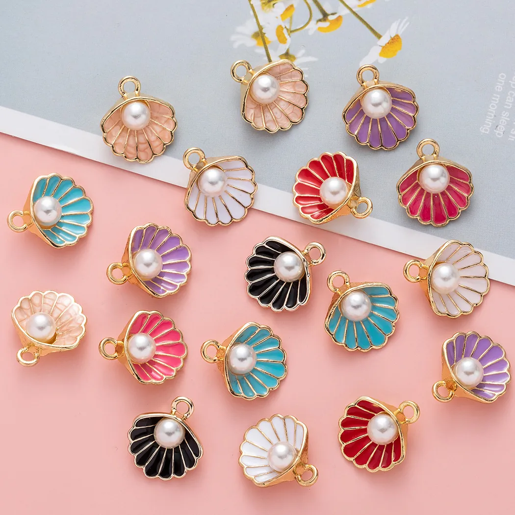 Alloy Shell Charms With Faux Artificial Pearl And Drip Oil Enamel For DIY Jewelry Making Colorful Pendants For Earrings Necklaces
