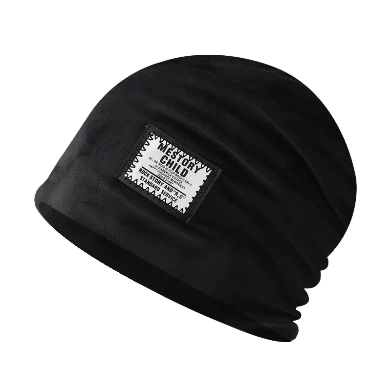 Slouchy Beanie Hat Chenille Knit Solid Color Warm Windproof Winter Headwear With Letter Patch For Unisex