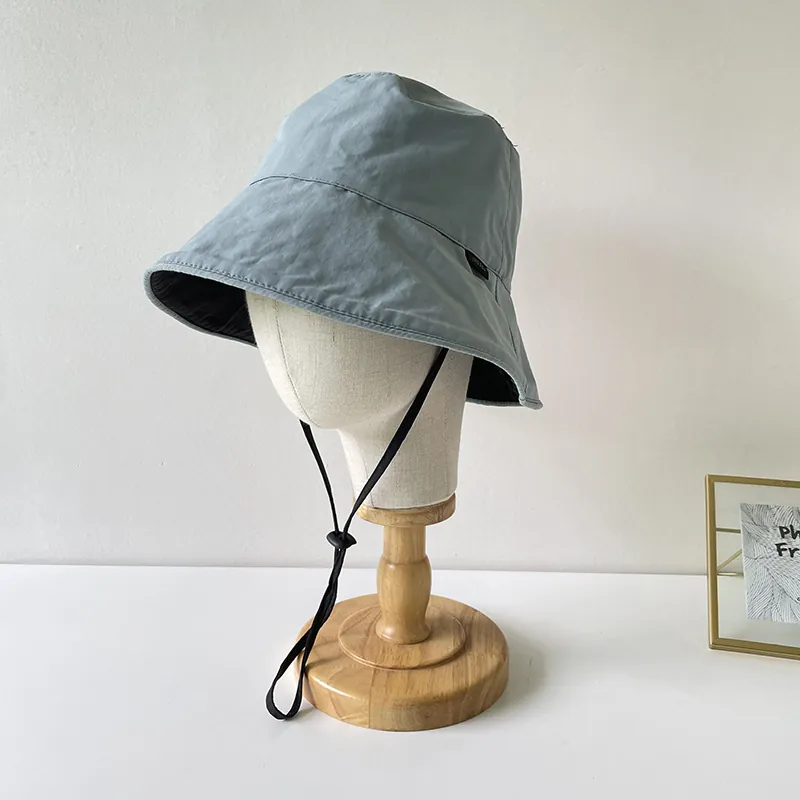Reversible Nylon Bucket Hat For Women Sun Protection Breathable Foldable Outdoor Summer Sun Hat With Windproof String
