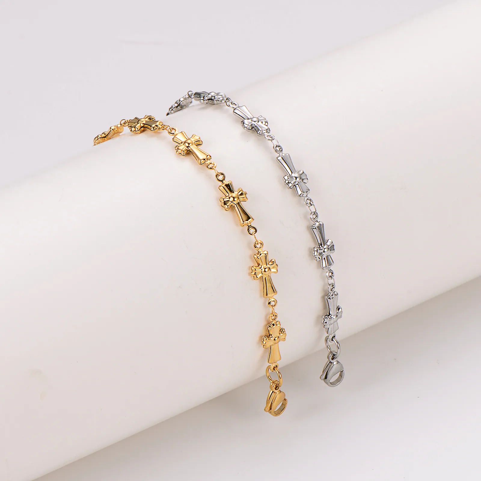 Bracelet Chaîne À Croix 3D Acier Inoxydable Bijoux Géométriques Rétro Pour Femmes Hommes Cadeau