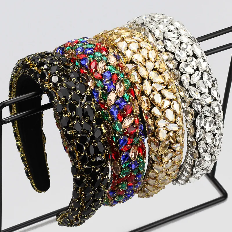 Baroque Padded Headband Rhinestone Jewel Wide Sponge Hair Hoop Retro Luxury Hair Accessories For Women
