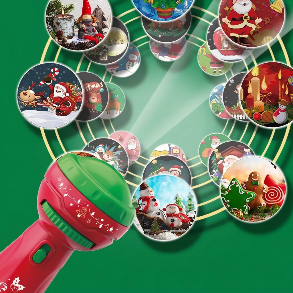 Noël Projection Lampe De Poche Jouet Enfants Éducation Précoce Projecteur De Nuit Portable Plastique Cadeau
