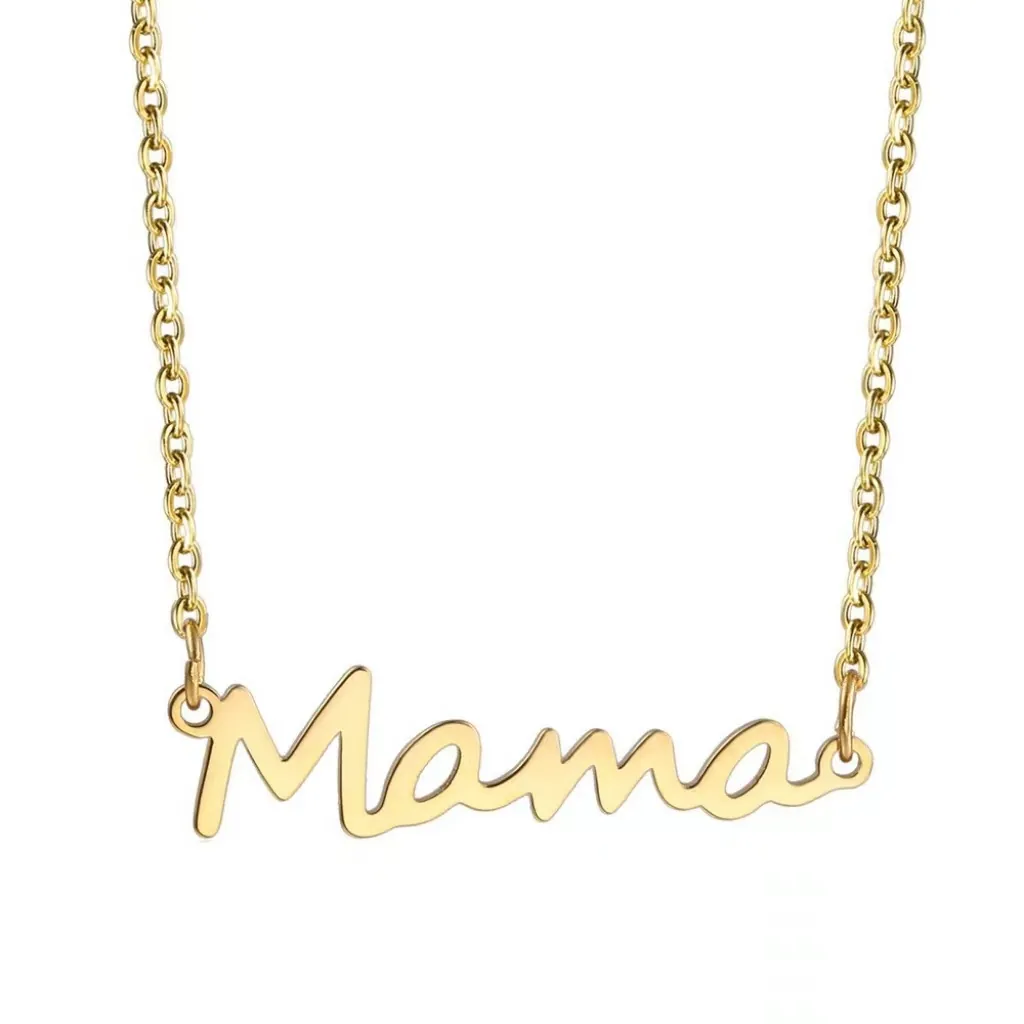 Collier Et Bracelet Avec Pendentif Lettre Mama En Acier Inoxydable Écriture Manuscrite Cœur Cadeau Fête Des Mères Bijoux Pour Femmes