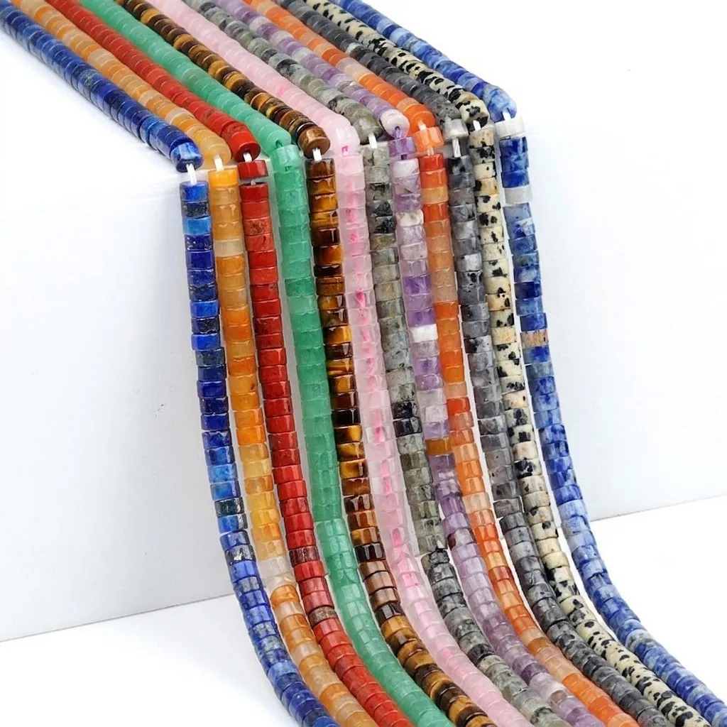 Natural Stone Beads Semi Precious Gemstones Flat Heishi Cylindrical Loose Spacer Beads DIY Jewelry Making Accessories