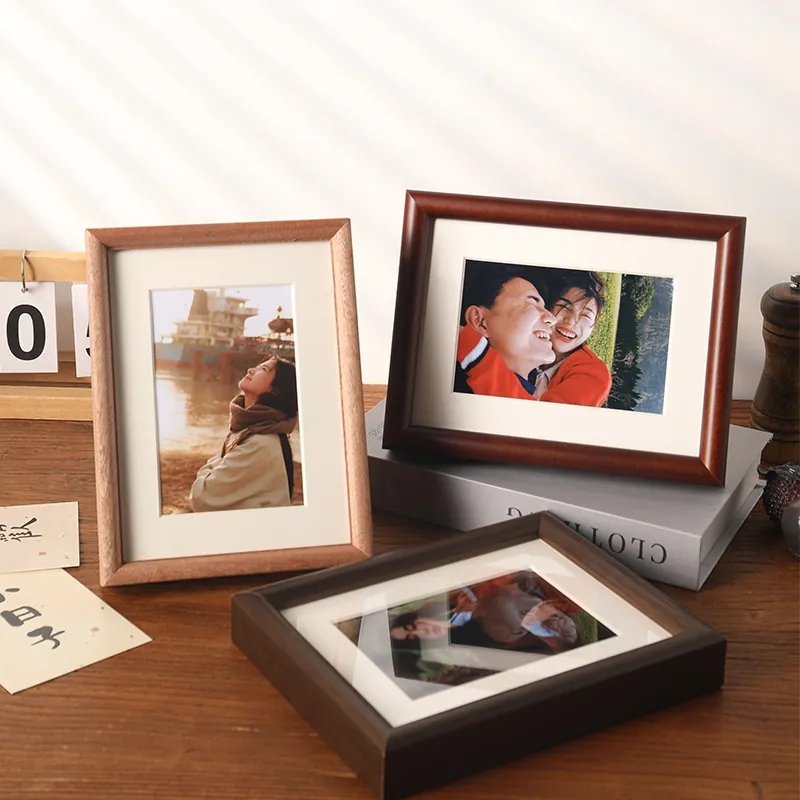 Solid Wood Photo Frame Desktop Wall Hanging Natural Grain Minimalist Home Decor Tabletop Picture Display Holder