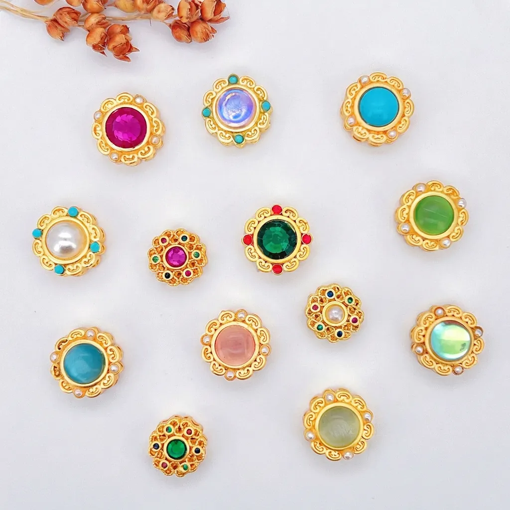 Vintage Hollow Flower Spacer Beads Copper Gold Plated Cat Eye Stone Artificial Pearl DIY Jewelry Making Accessory Ethnic Style Elegant