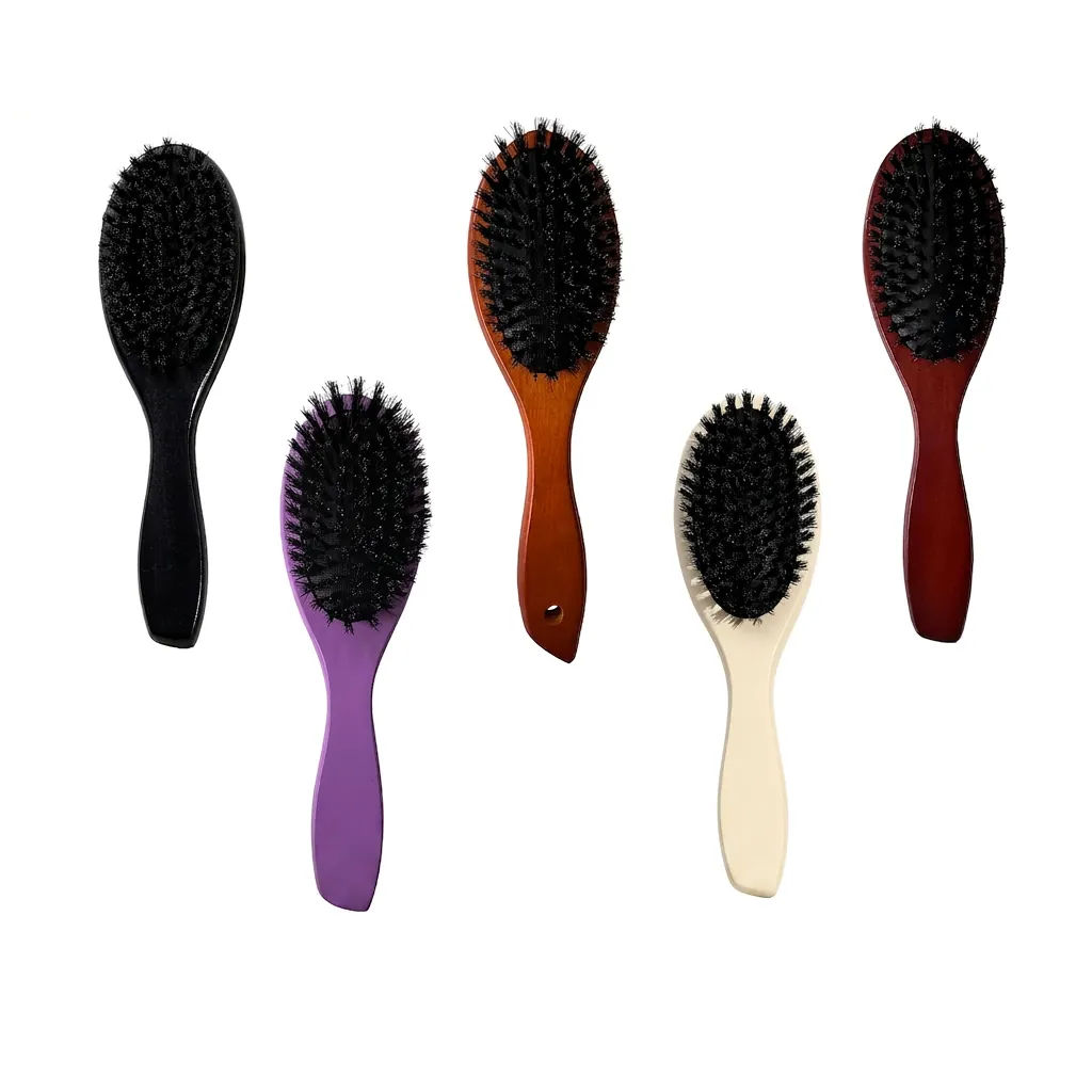 Boar Bristle Hair Brush Natural Wood Air Cushion Detangling Comb Scalp Massage Styling Tool For Long Thick Hair Women
