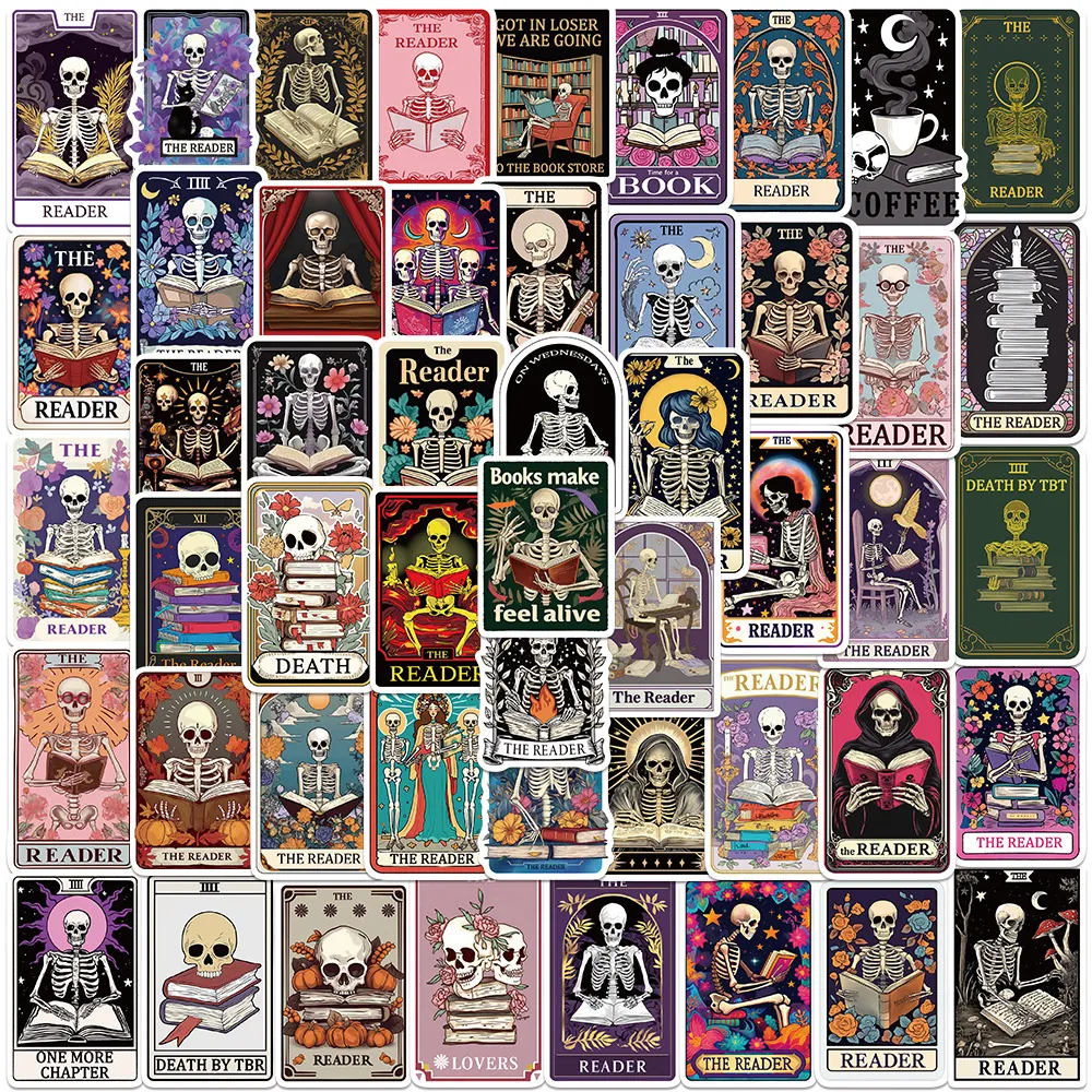 Waterproof PVC Matte Stickers Gothic Tarot Skeleton Reading Theme For Laptop Skateboard Phone Case DIY Decoration
