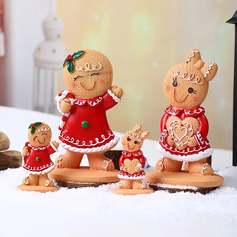 Christmas Gingerbread Man Ornament Resin Cartoon Cookie Figure Desktop Decoration Holiday Festive Gift Tabletop Accent