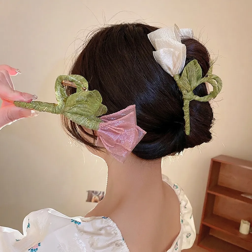 Tulip Rose Flower Hair Claw Clip Elegant Large Fabric Alloy Shark Clip Floral Hairpin Headwear For Women Girls
